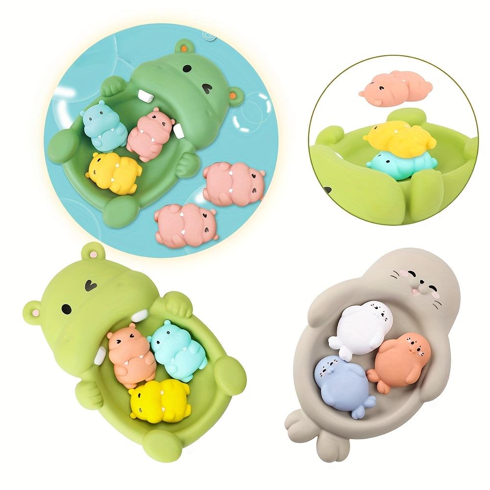 4pcs Youngsters's Bathroom Floating Animal Hippo Otter Sealed Floating Play Toy Youngsters Bath Bath Toy, Mixed Colors, Durable Material, Suitable