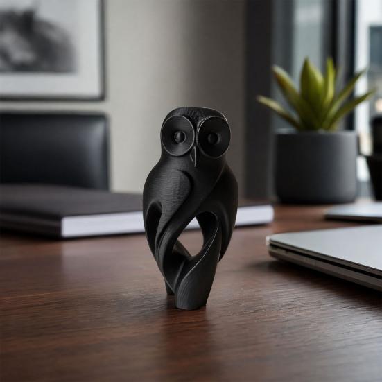 Wear-Resistant Table Decor 3D Printed Owl Figurine, Hollow Modern Art Sculpture with Matte Black Finish, Office Home Minimalist Desk for Bookshelf,