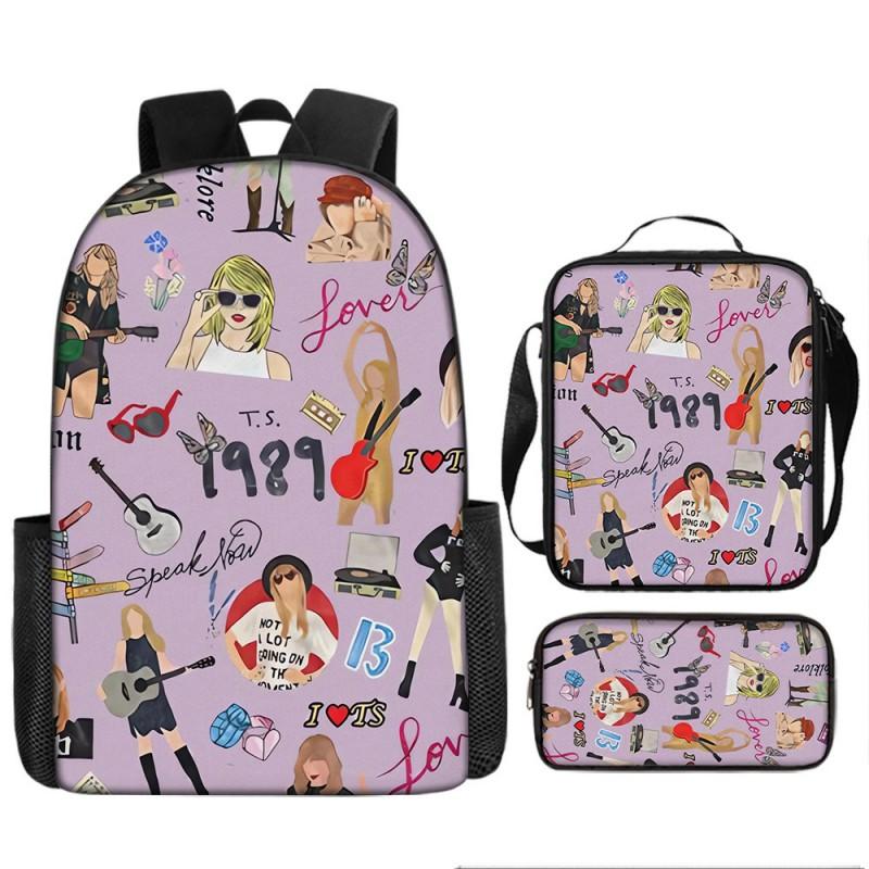 Taylor Swift Themed Kids School Backpack Set Elementary Students Oxford Fabric Breathable Lightweight With Padded Straps