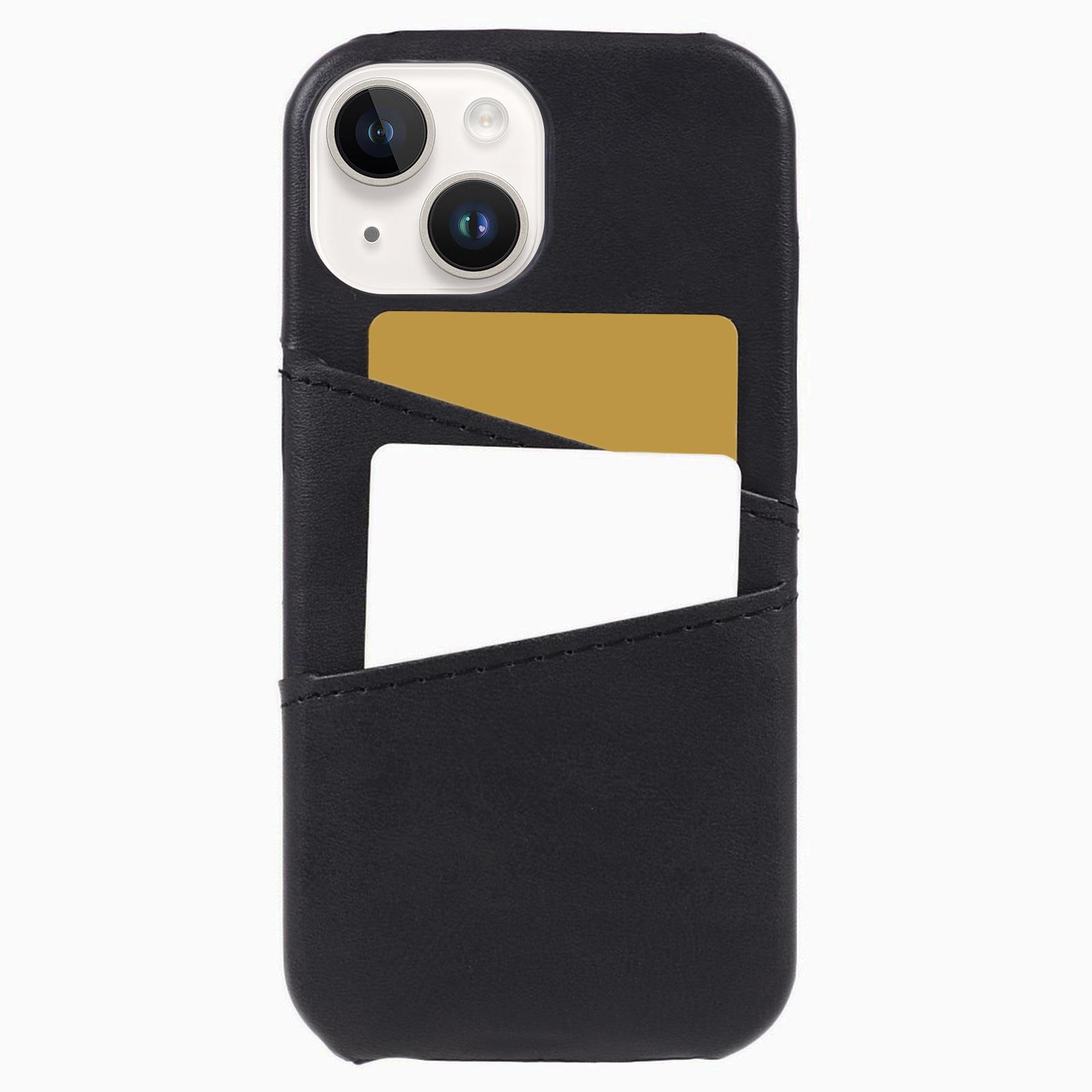 

For iPhone 15 PU Leather Coated PC Cover 2 Card Slots Anti-scratch Phone Case Black