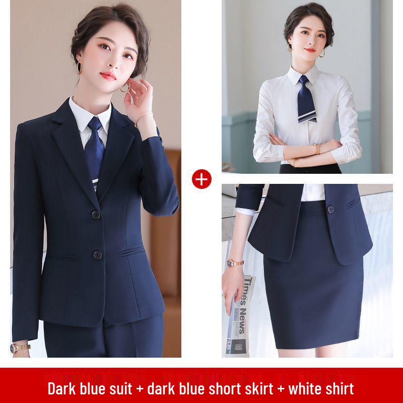 Women's Professional Two-Button Suit Set - Long Sleeve, Perfect for Spring and Autumn or College Student Interviews