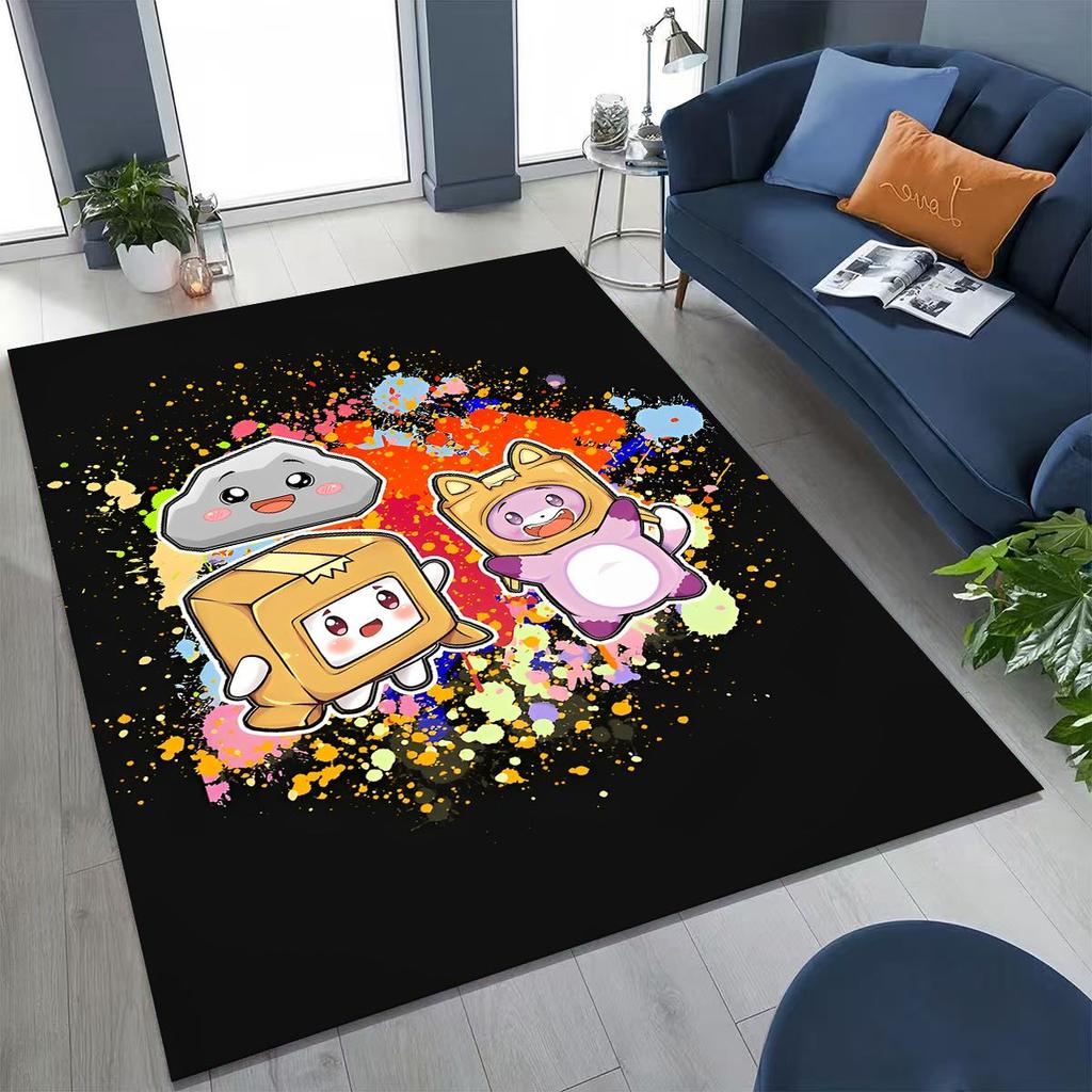 Tappeto Cartoon Lankybox Carino Foxy Boxy Rocky per Camera da Letto Soggiorno Divano Casa Zerbino Decorazione, Tappetino Pavimento Grande Antiscivolo per Bambini