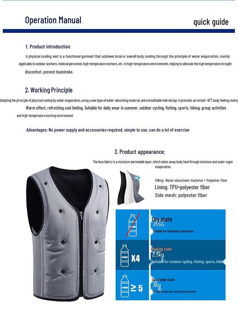 Sommerkühlweste zur Hitzschlagprävention im Freien: Wasserkühlung, Verdunstungskühlung für Fahrten oder Bauarbeiten