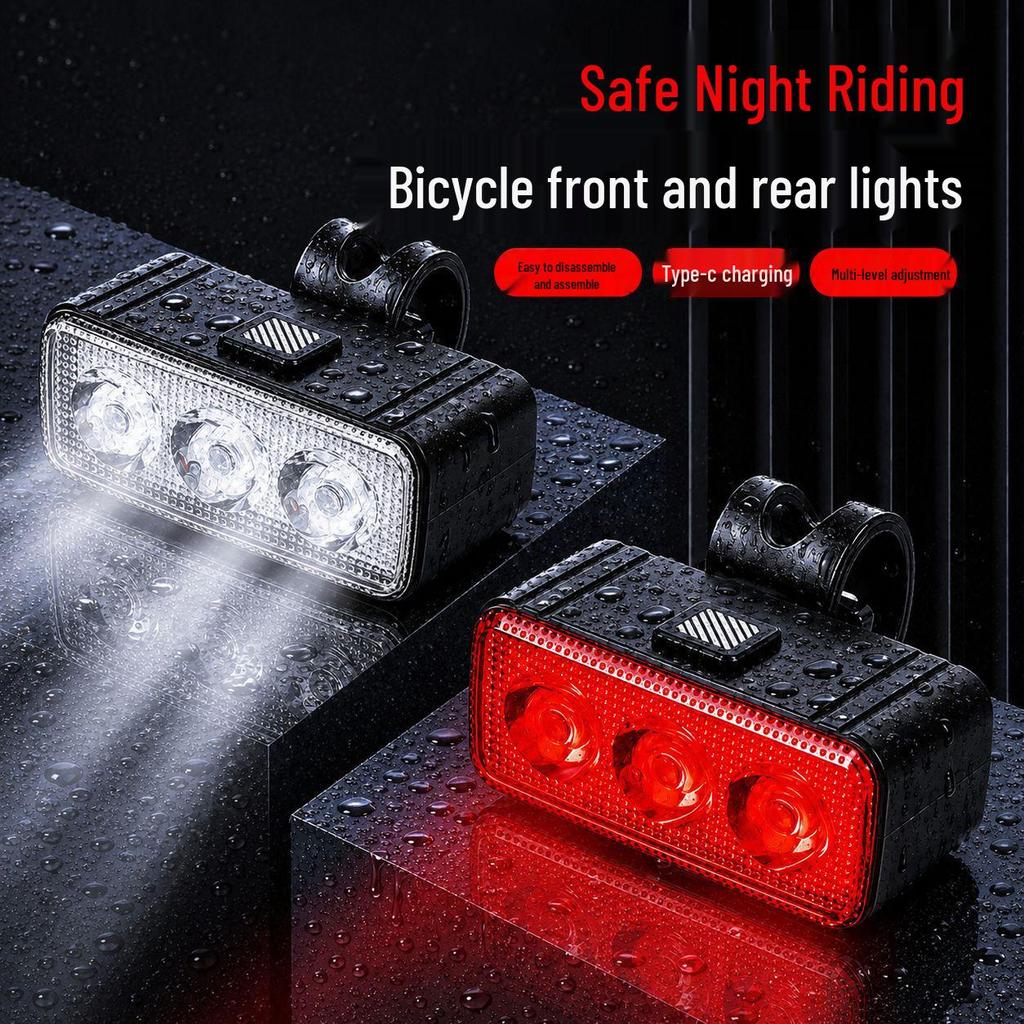 High-Brightness Waterproof Bicycle Head & Taillight with Type-C Charging for Night Cycling
