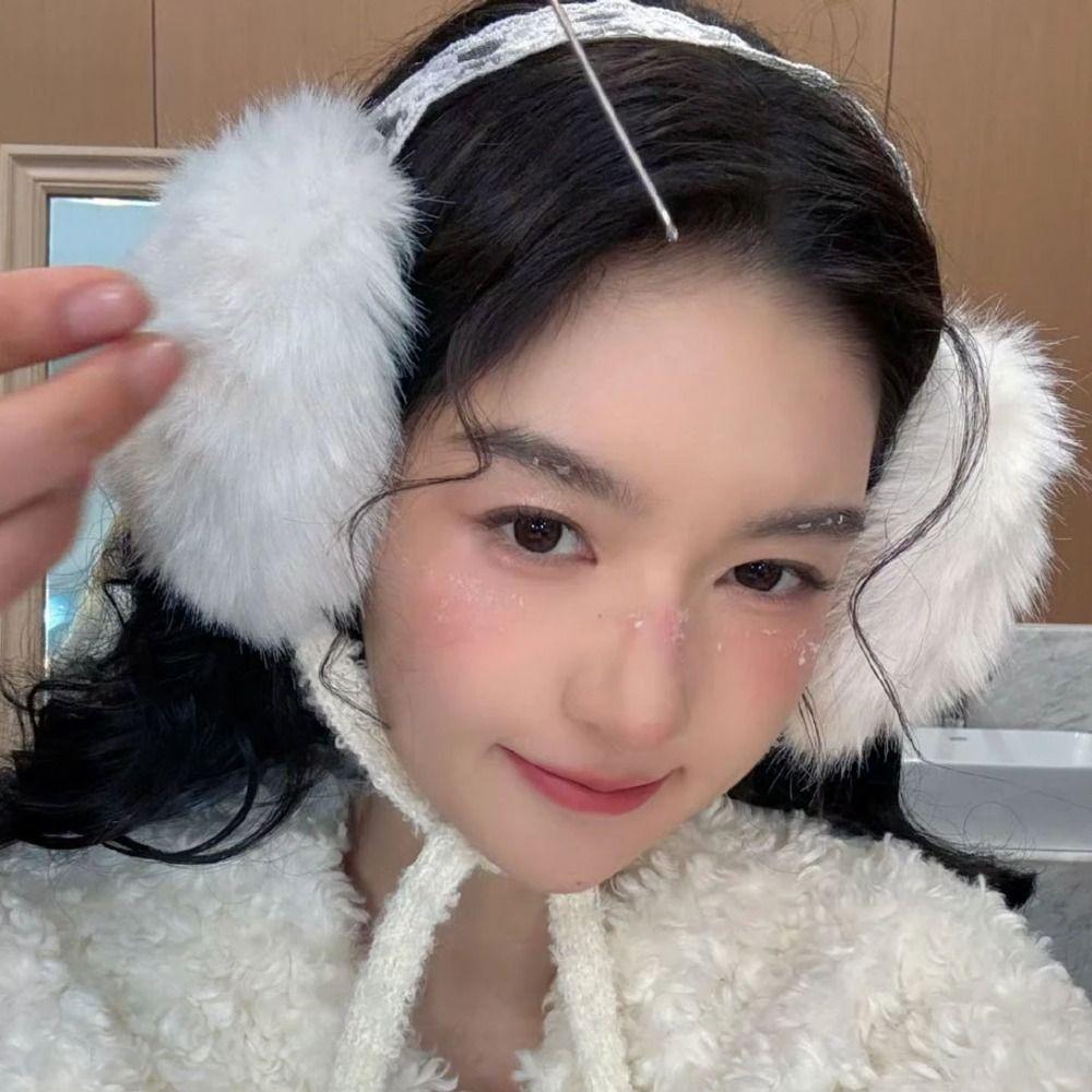 JK Headwear Lace Plush Earmuffs Ear Cap Warm Ear Muffs Comfortable Winter Earmuffs  Skiing