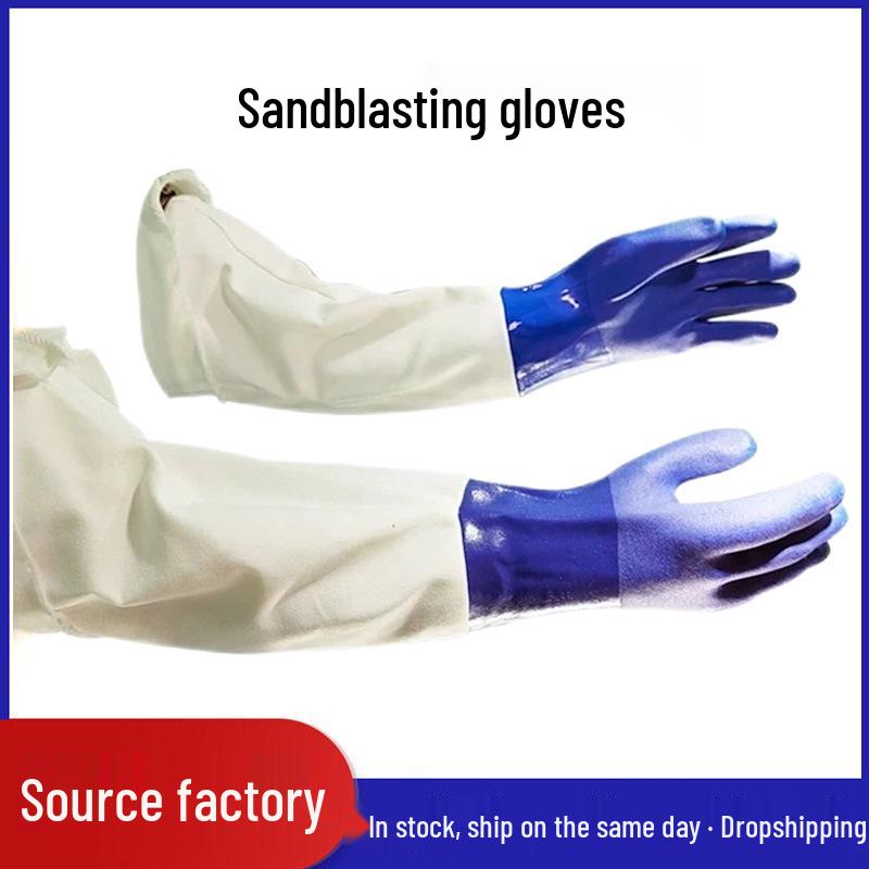 Heavy-Duty Sandblasting Gloves - Wear-Resistant Blue Canvas Sleeves with Non-Slip Universal Fit for Right & Left Hand