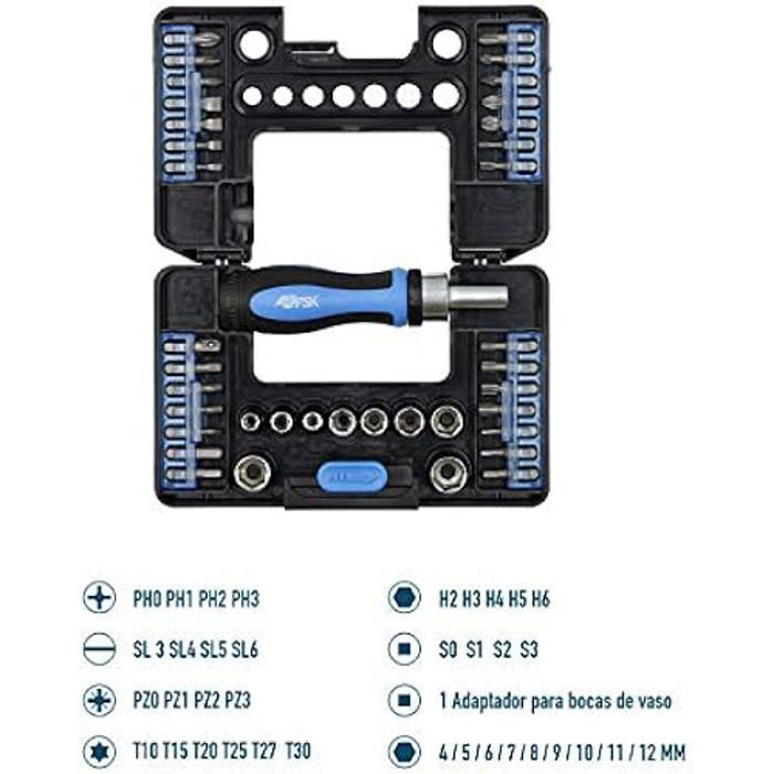 Set de tournevis - FERRESTOCK - FSKDES038 - 38 pièces - Chrome-vanadium - Tournevis à cliquet 72 dents