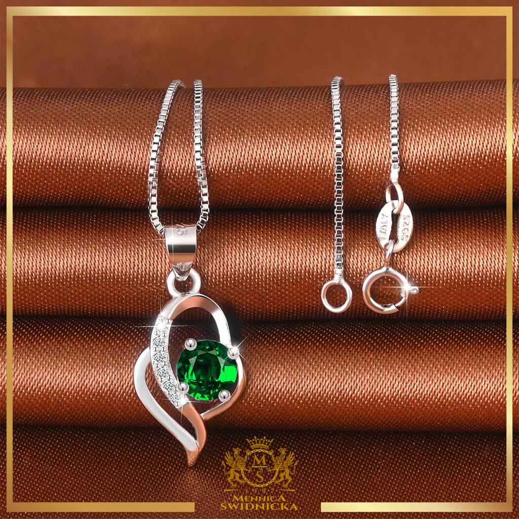 Srebrny damski naszyjnik - emerald zielony infinity - prezent na urodziny rocznice srebro 925