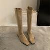 Mote Vinter Vintage Slanke Dame Knehøye Støvletter Designer Tykke Hæler Sko Moderne Lange Støvletter For Kvinner