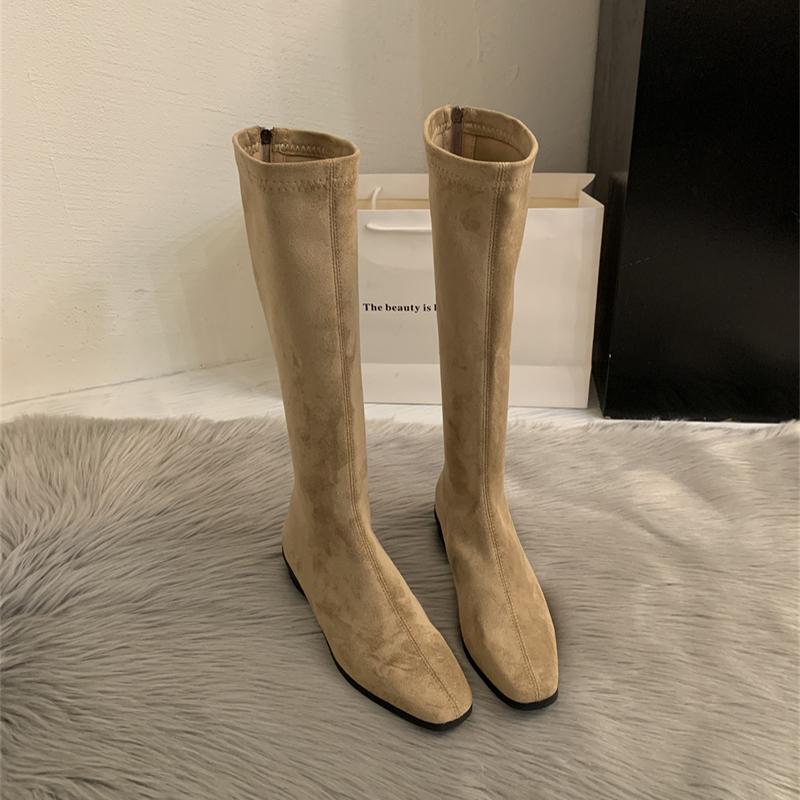 Mote Vinter Vintage Slanke Dame Knehøye Støvletter Designer Tykke Hæler Sko Moderne Lange Støvletter For Kvinner