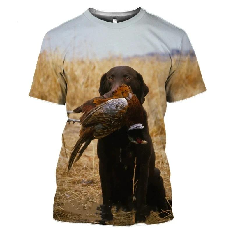 Wildlife Hunting Scene Pheasant And Retriever Dog 3D All Over Print Short Sleeve T-Shirt Casual Top