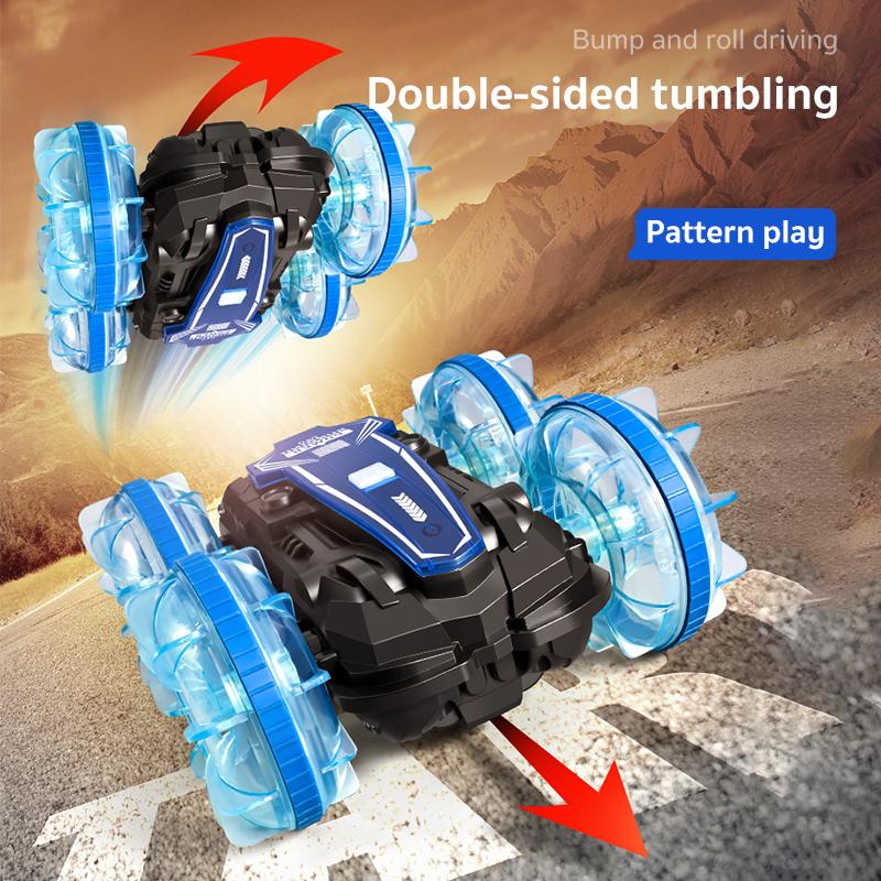 New LED Amphibious RC Car Dual Remote Control Waterproof Stunt Car Double Side Flip Drift Drive 360 ° Rotation Rc Cars Kids Toy Gift