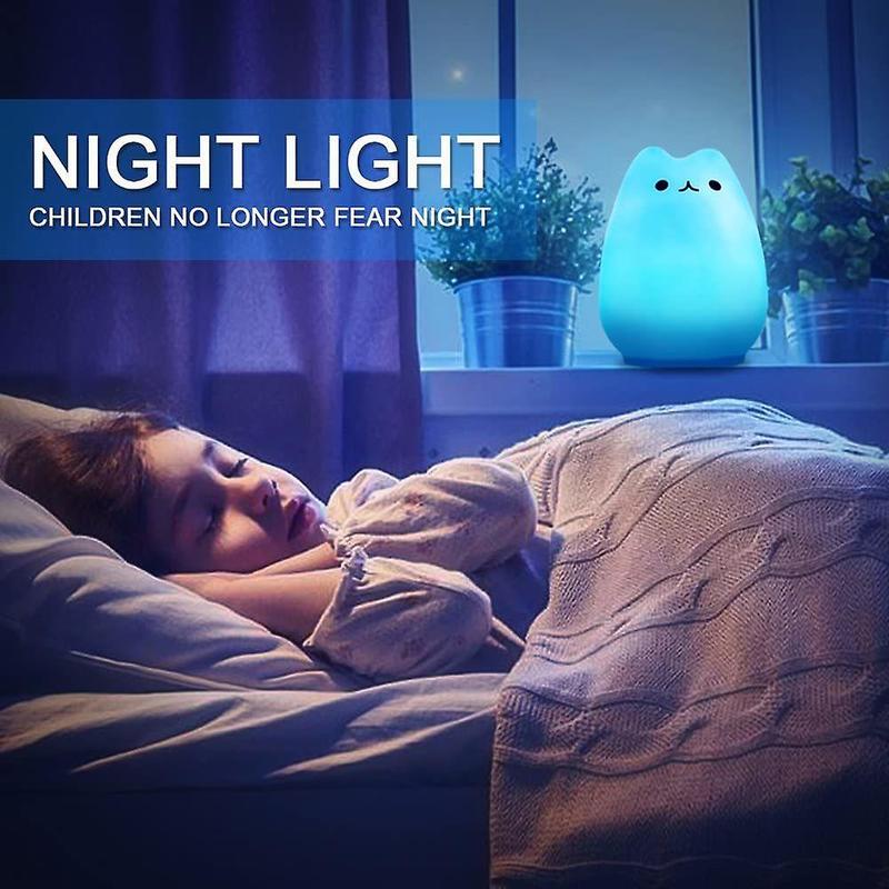 LED Night Lamp, LED Night Lamp for Cat Silicone Night Lamp for Baby Portable Night Lamp for Baby with 7 Colors Night Lamp Night Lamp USB Night Lamp fo