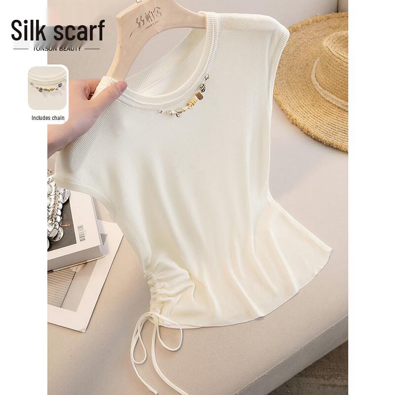 Sibaishi Women s Round Neck Lyocell Sleeveless Knit Top One Size