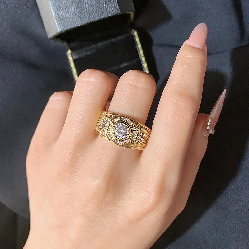 Luxurious 18k Gold Men's AAAA Zircon Ring for Anniversary Gift Men's Jewelry Men RingHigh Quality Party Jewelry