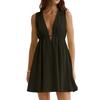 Women's Sleeveless Dress V Neck Waist Cinched Backless Tie Detail Casual Summer Mini Dress