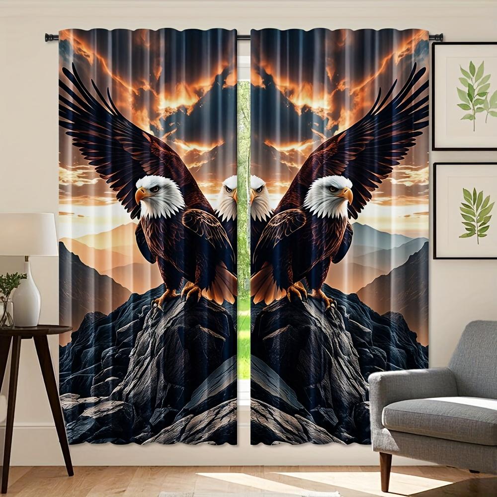 Set Of 2 Eagle Wings Design Polyester Curtains Hd Digital Print Drapes Bedroom Living Room Office Rod Pock Curtain With Semi Sheer Perfect For