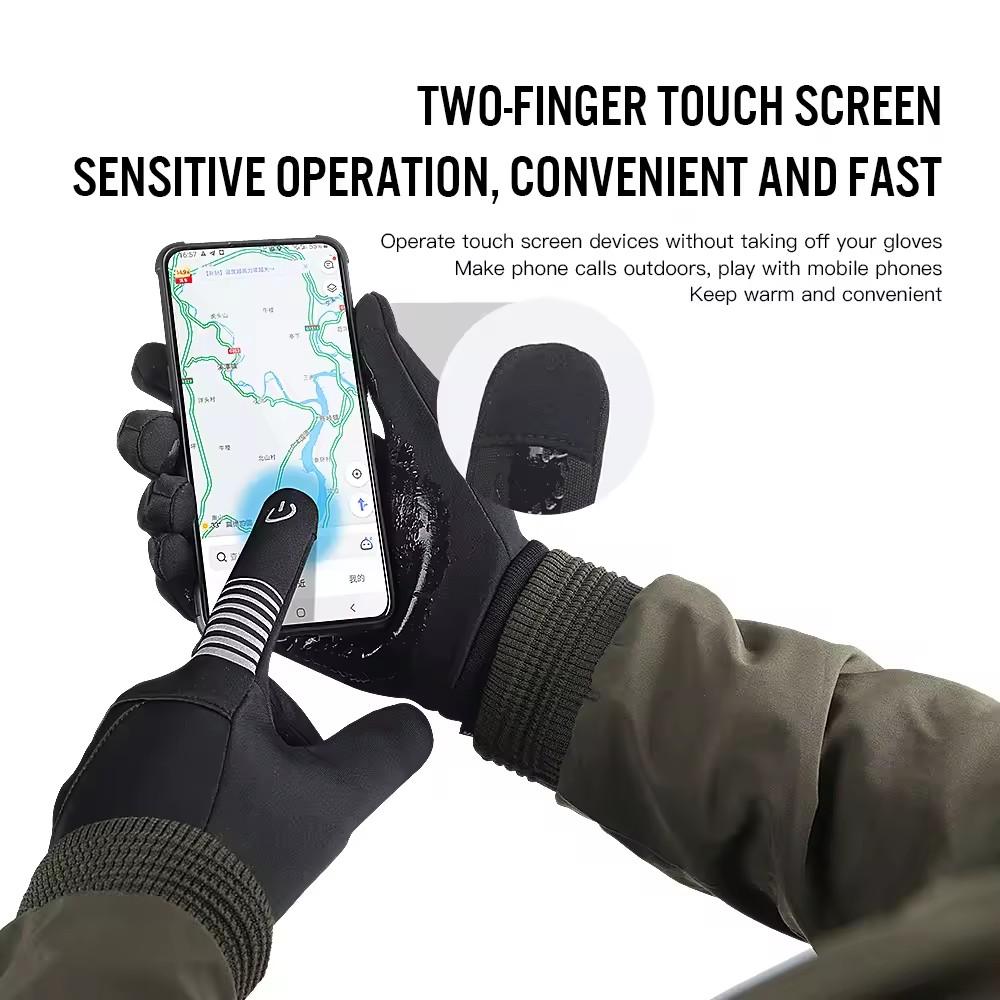Winter Men's Outdoor Sports Warm Black Gloves Touch Screen Waterproof Skiing Full Finger Gloves Motorcycle Riding Skiing Gloves