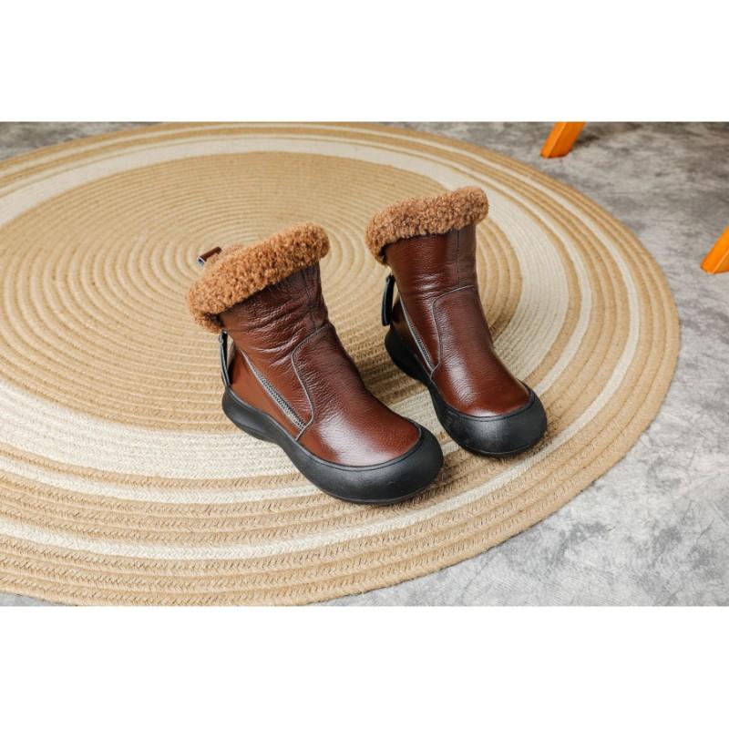

Женские зимние утепленные утолщенные нескользящие теплые ботинки для среднего и пожилого возраста, мягкая подошва, боковая молния, удобные и дышащие туфли на платформе 35 коричневый
