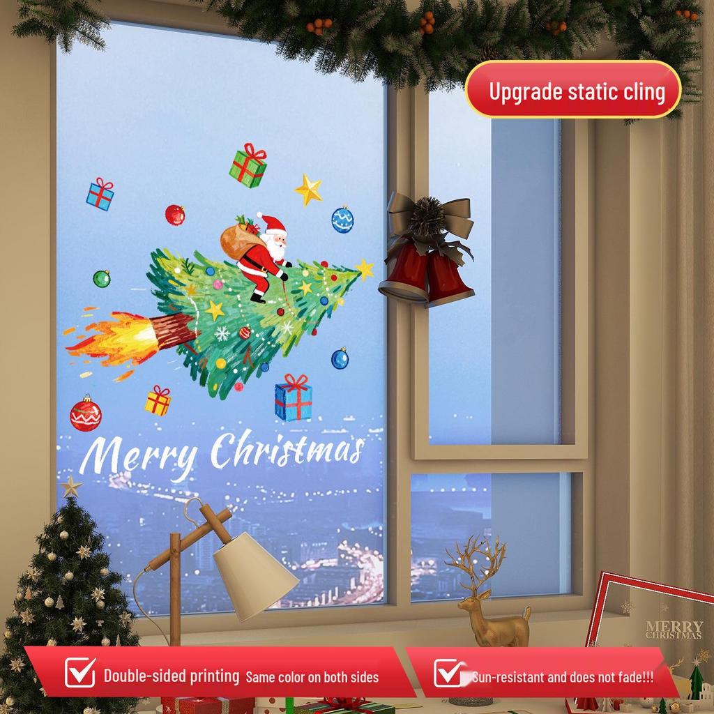 Santa Claus Holiday Window Cling Stickers: Christmas Atmosphere Decoration for Glass Doors