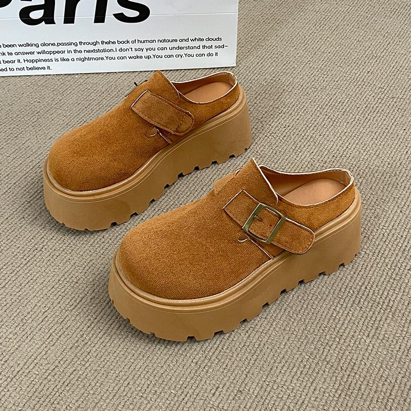 

Fashion CRLAYDK Women s Platform Heel Mules Casual Buckle Shoes Closed Toe Backless Slip On Walking Increase Height Wedge Slippers 40