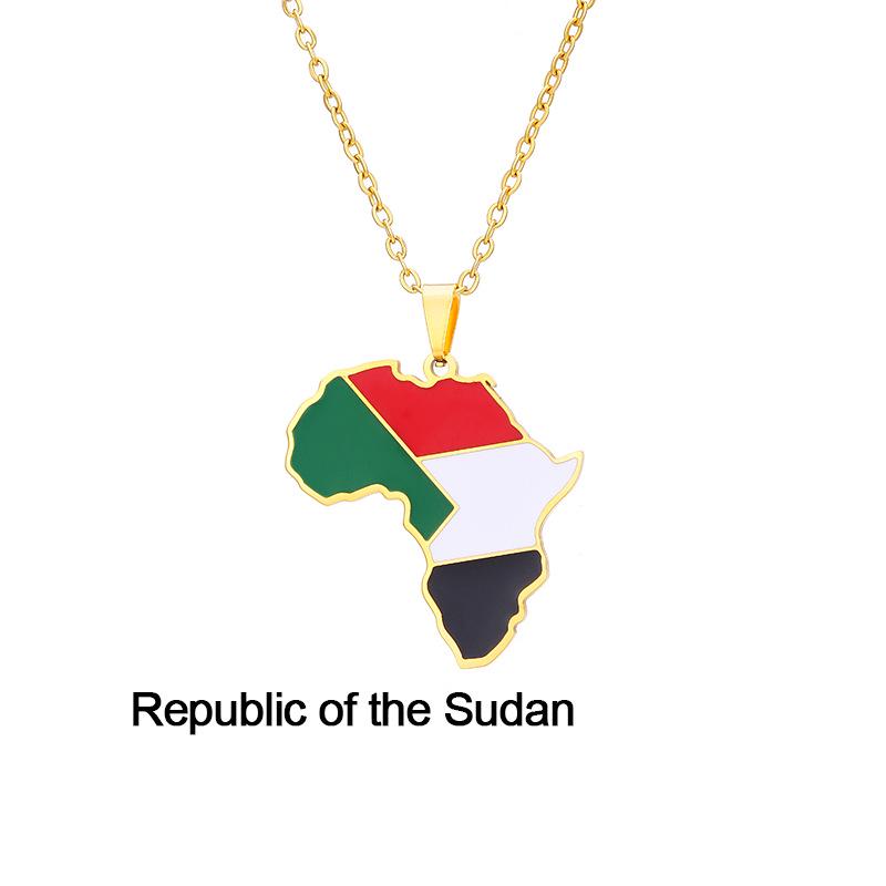 Edelstahl Afrikanische Karte Halskette: Elfenbeinküste, Ruanda, Ägypten, Uganda