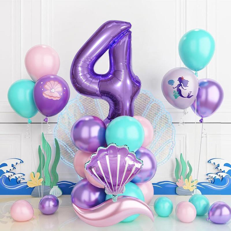 Mermaid Theme Balloon Set Printed Latex Balloon Birthday Party Scene Decoration Photo Props