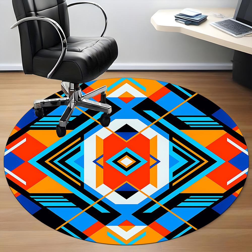 1pc Geometric Pattern Carpet, Round Non Slip Durable Large Size Office Carpet, Suitable for Office