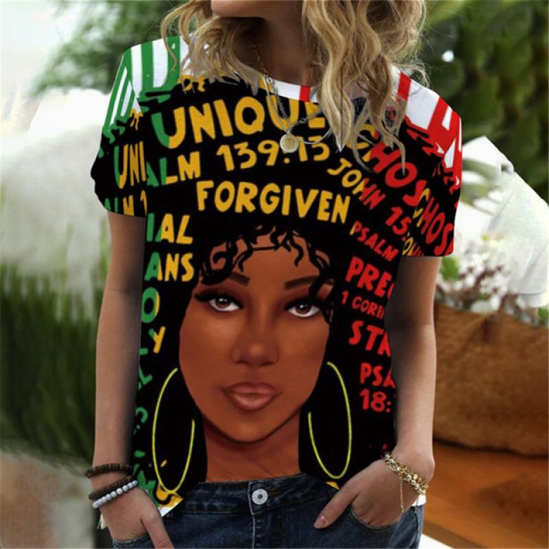 New African Girl Sexy 3D Print Women's T-Shirts Summer O-Neck Short Sleeve T Shirt Y2k Harajuku Tees Casual Tops Female Clothing