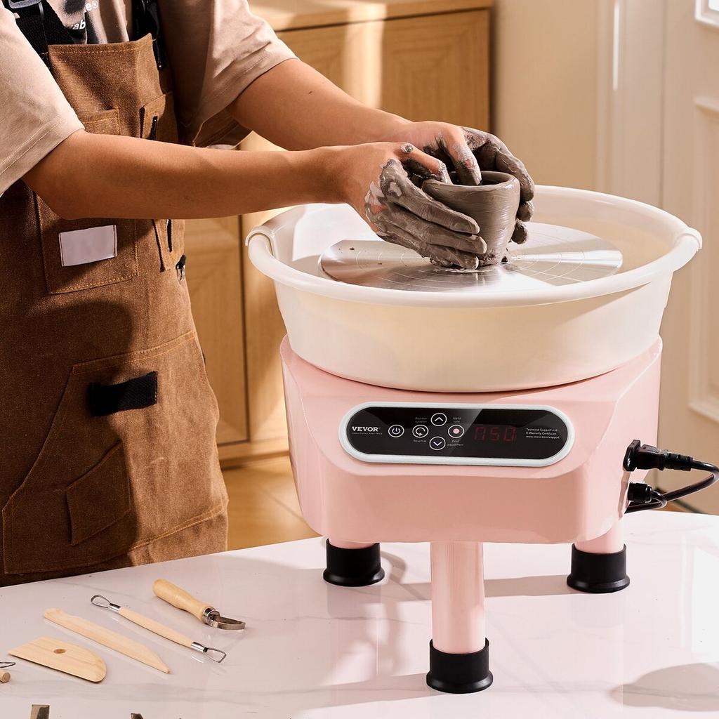 Pottery Wheel 10in Ceramic Wheel Foot Pedal Touch Screen 350W 3 Legs Pink