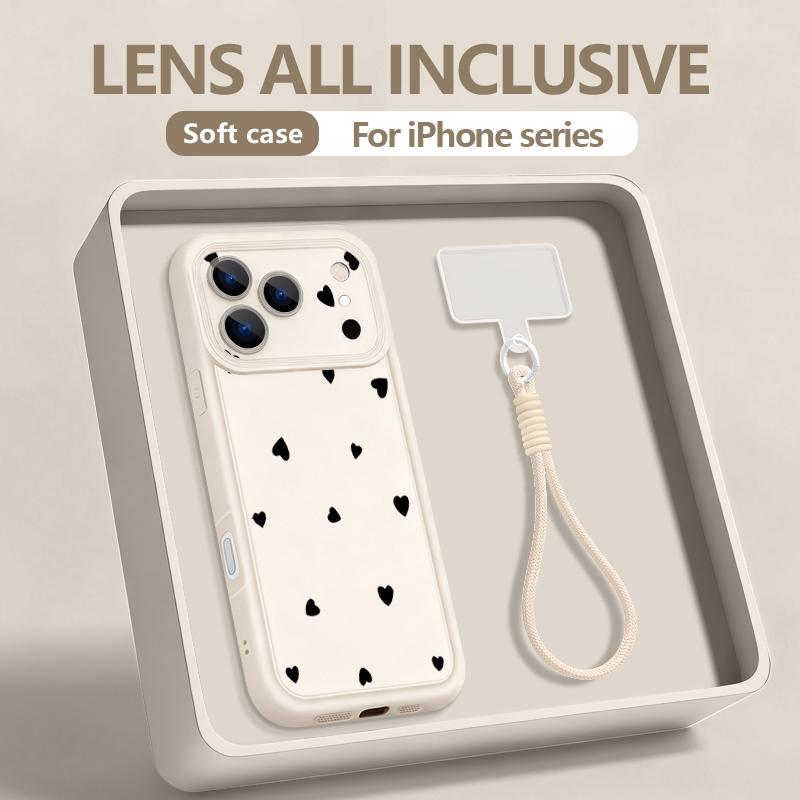 

Colored Heart Printed With Strap Phone Case For iPhone 17 Pro Max Air 16e 16 15 14 Pro Max 13 12 Pro Shockproof Soft TPU Cover iPhone 15
