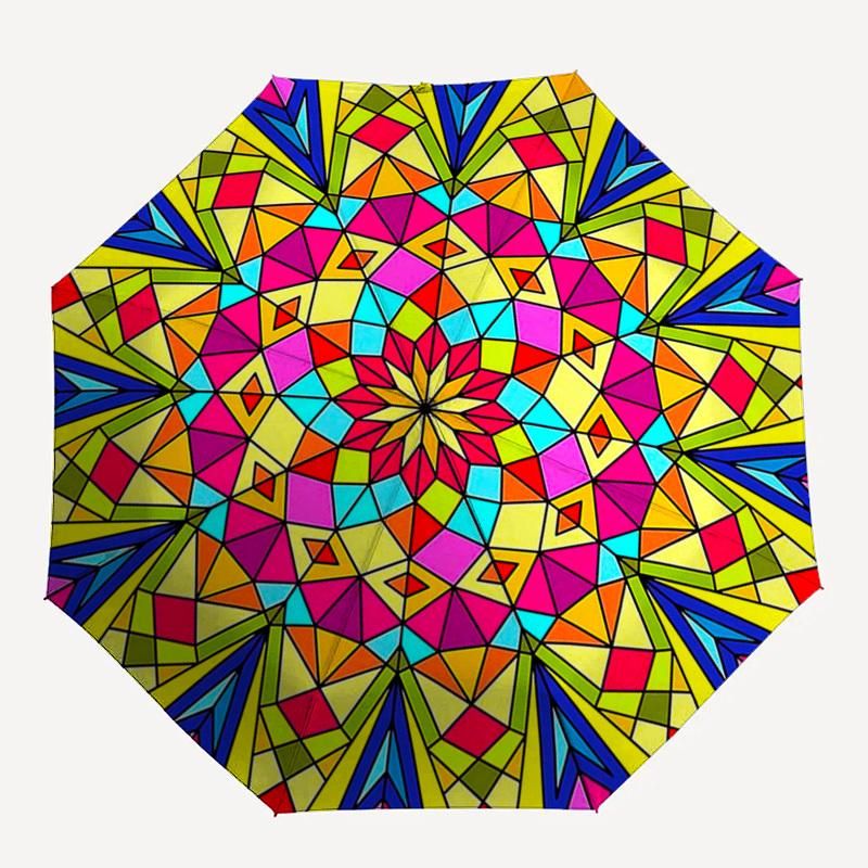 1pc Colorful Kaleidoscope Auto-Folding Umbrella with 3-Fold Design, Iron Frame, Outdoor Use, Festival Gift, Suitable for Fans, Travelers, Daily Use, P