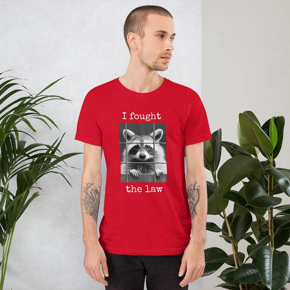 Funny Raccoon Shirt Cute T-Shirt Animal Lover Tee Jail Crime TShirt Jailbird Graphic T Shirts Retro Streetwear Men's T-shirt