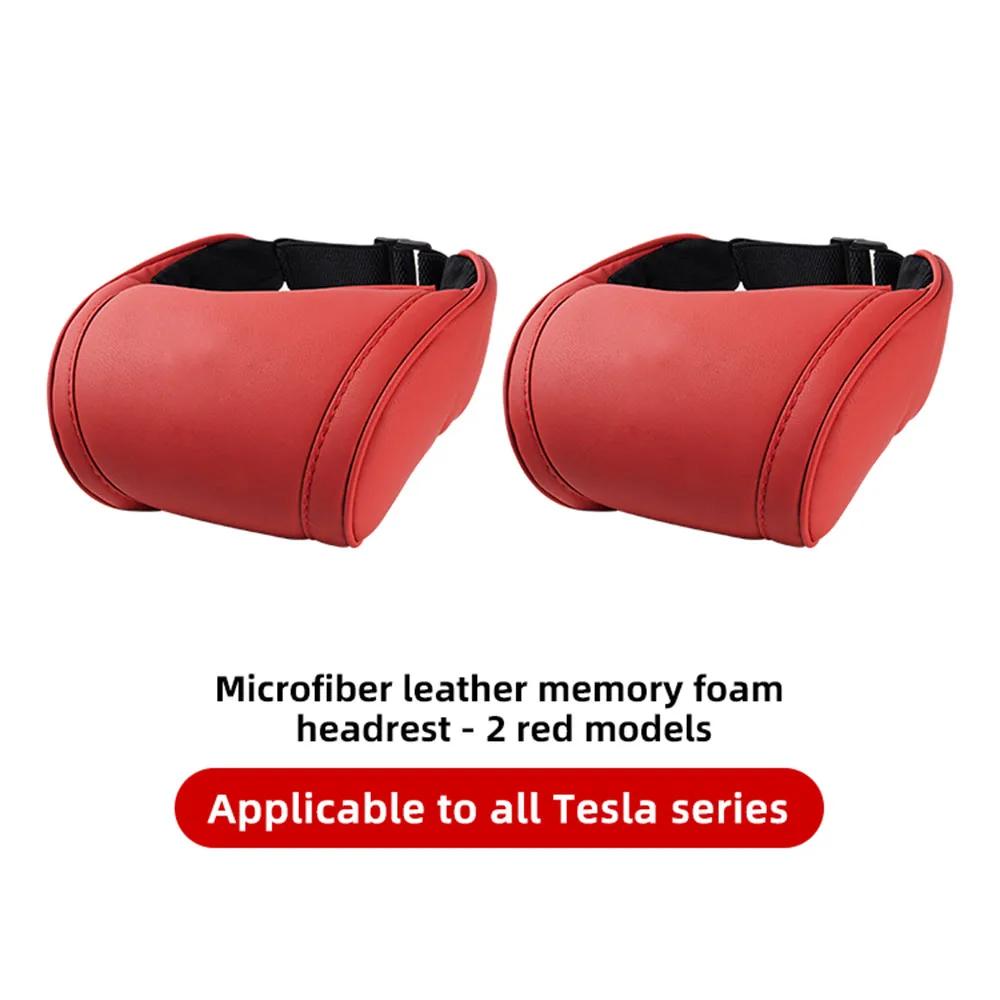 Memory Foam Travel Neck Pillow for Tesla Model 3 Y X S PU Leather Car Seat Headrest Adjustable Comfort Neck Support Accessory