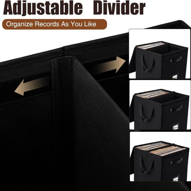 Record Album Case Organizes 120Vinyls Secure Bottom Design Easy Carry Handle Storage Box Adjustable Divider Design