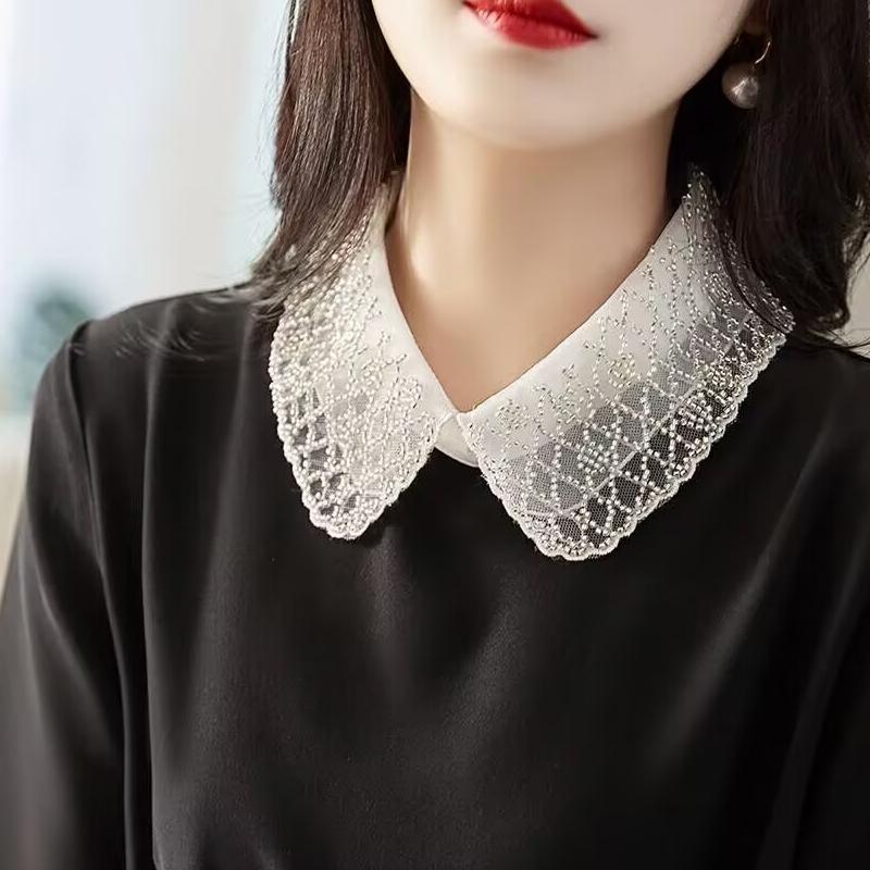Double Layer Embroidered Bead Collar Decorative Dress Fake Collar Blouse Sweater Detachable Shirt Collar Lapel Women Top Collar