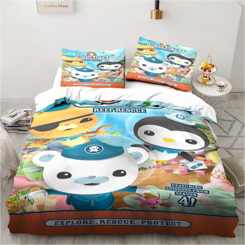Kreslená povlaková souprava Octonauts Ložnice Postel Třídílná sada Jednolůžko Dvojlůžko Královská velikost Povlak na přikrývku a povlak na polštář Dětský dárek