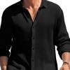 Men Fall Spring Shirt Lapel Single-breasted Solid Color Loose Long Sleeve Casual Soft Breathable Mid Length Men Daily Top