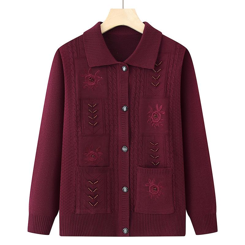 Grandma's Loose Knit Cardigan - Spring/Fall Wear for Middle-aged and Elderly Women