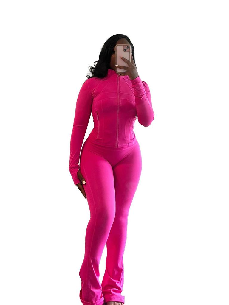 HR24057 Women's Sexy Long Sleeve Flare Two-Piece Sports Casual Set