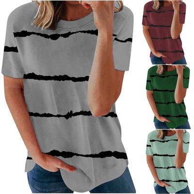 Women's Summer Striped Printed Short Sleeve Round Neck Pullover T-shirt Top