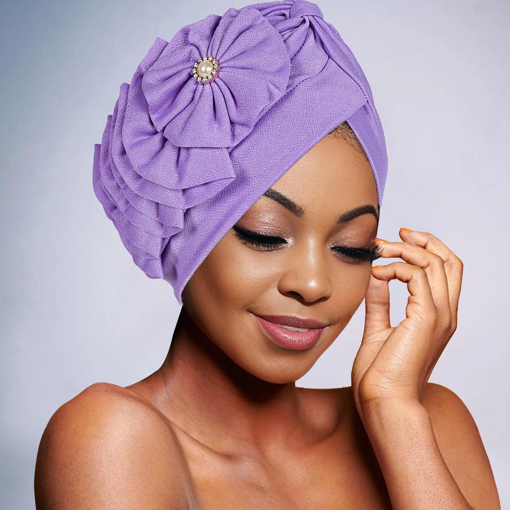 African Fashion Headband Hat Breathable Lightweight Flower Decoration Handmade Muslim Headband Hat 2025 New Gift