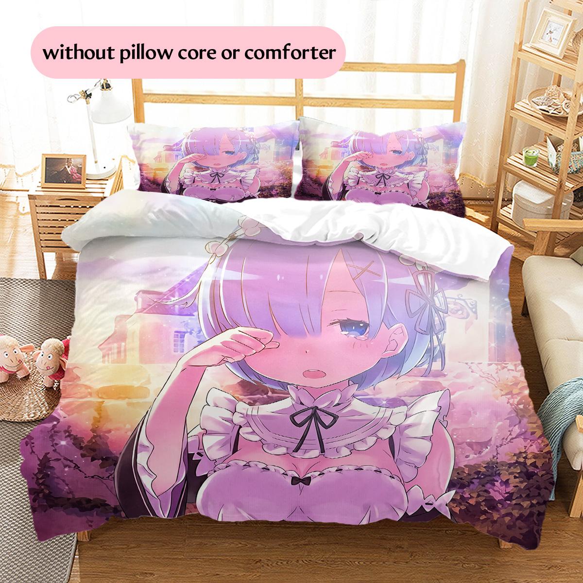 

Rem Pattern Bedding Quilt Set Home Decoration Gift (1 * duvet cover + 2 * pillowcase without core) 200x200cm