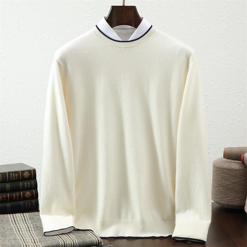 

Men s Pure Cashmere Sweater - Round Neck, Contrasting Colors, Business Casual Pullover XL