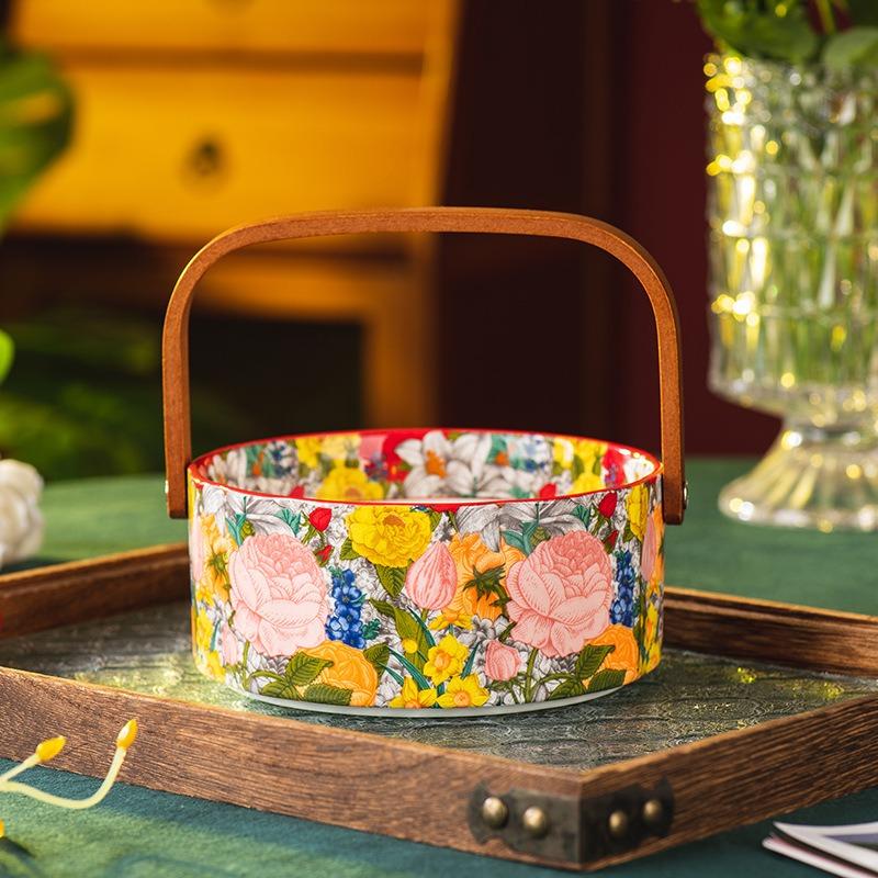 Portable fruit basket, living room coffee table, household high-value ceramic fruit plate, snack plate, candy box, dried fruit plate.