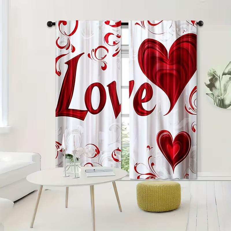 Valentine's Day-2Pcs Love print curtains,suitable for bedroom,living room kitchen decoration,home decoration,window decoration