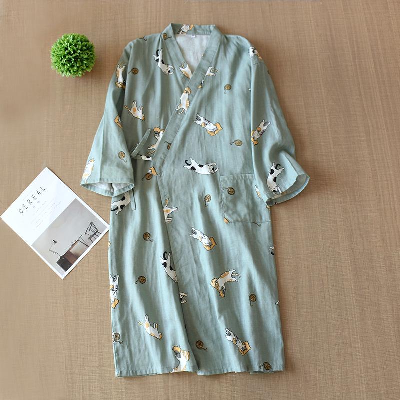 Long Pure Cotton Gauze Bathrobe - Absorbent Spring/Summer Nightgown for Couples
