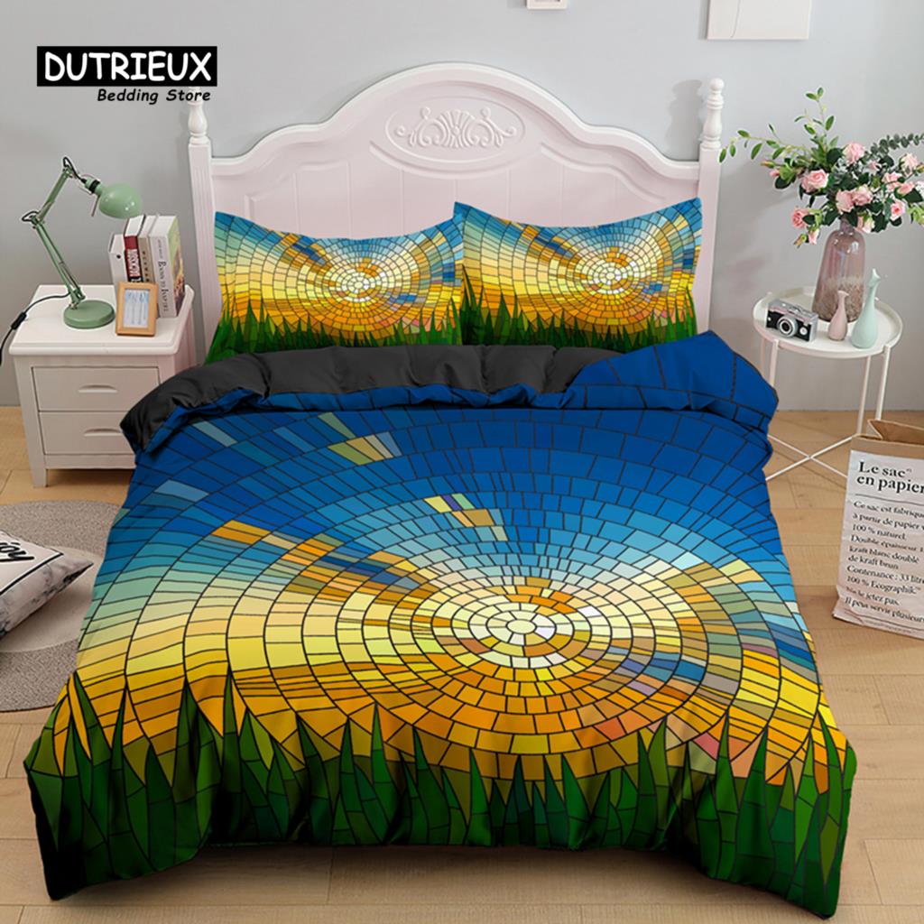 Multicolored Glass Shards Abstract Animals Bedding Set Polyester Psychedelic Geometric Duvet Cover King Queen For Kid Adult Gift