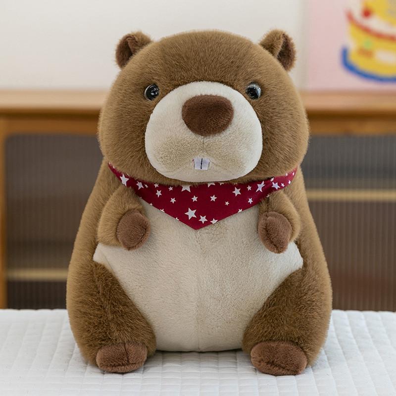 

Stuffed Cute Groundhog Animal With Short Plush Toy For Childrens Decoration Red Scarf,22cm