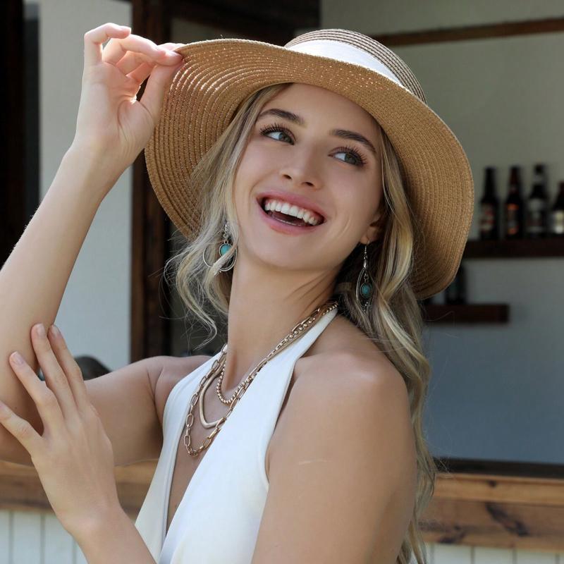 1Pc Women Sun Straw Hat Wide Brim Straw Sun Hat Foldable Packable Beach Summer Hat Foldable Roll Up Floppy Beach Hat For Women